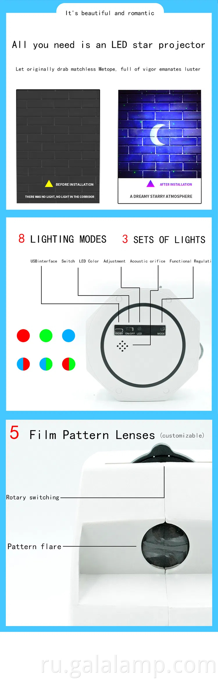 Горячие продажи нового стиля светодиодная проекция Light USB Smart Bt Маленький ночной свет Спящий Звездный свет